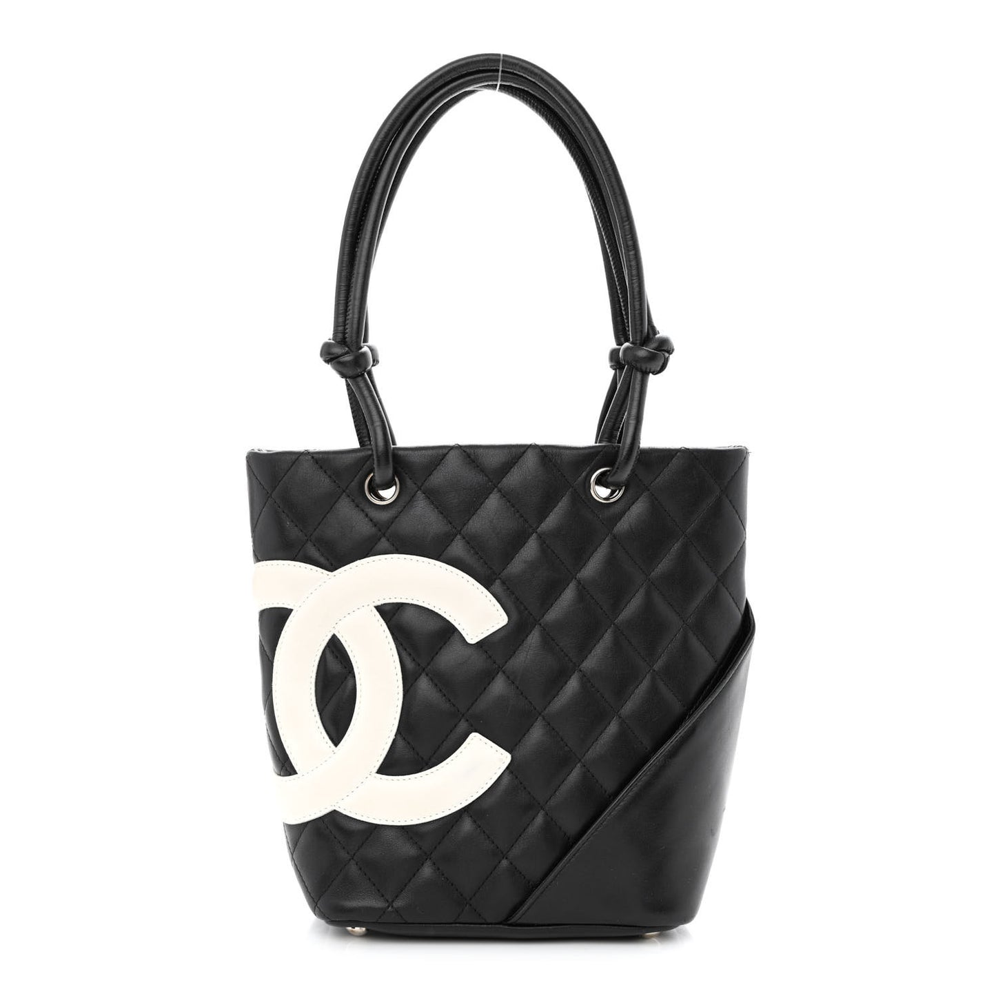 Calfskin Quilted Small Cambon Tote Black White