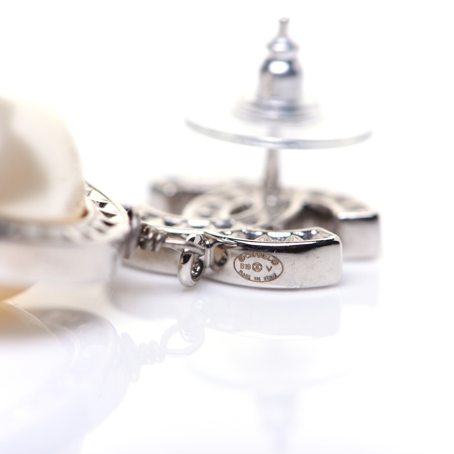 Chanel Baguette Crystal CC Pearl Drop Art Decoco Earrings Silver 3 of 11