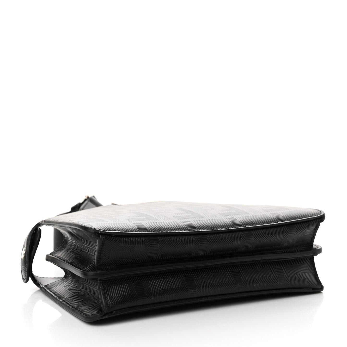 Calfskin Striped Texture FF Peekaboo I See U X Cross Satchel Black