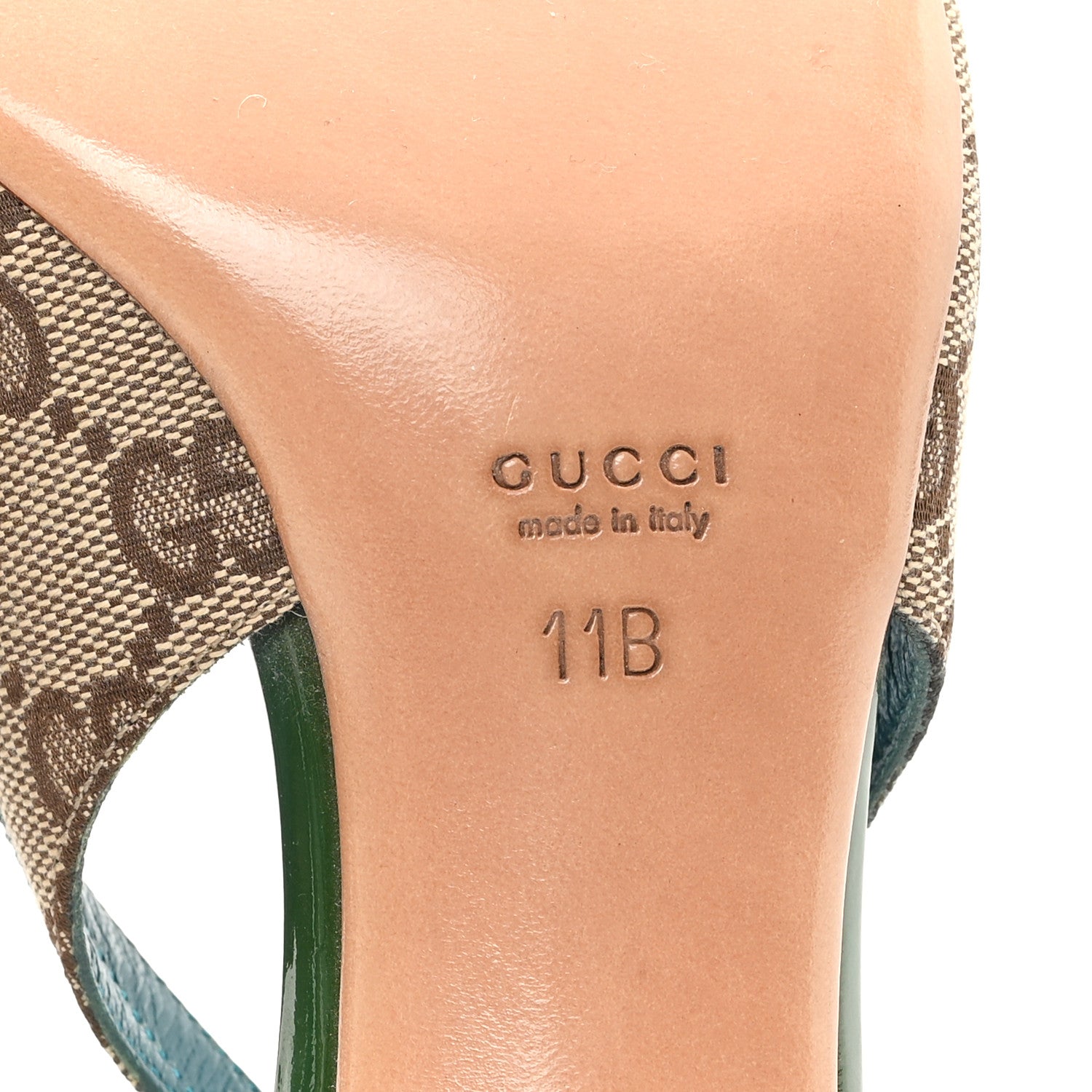 Gucci GG Monogram Patent 75mm Slingback Pumps 11 Beige Green 7 of 10