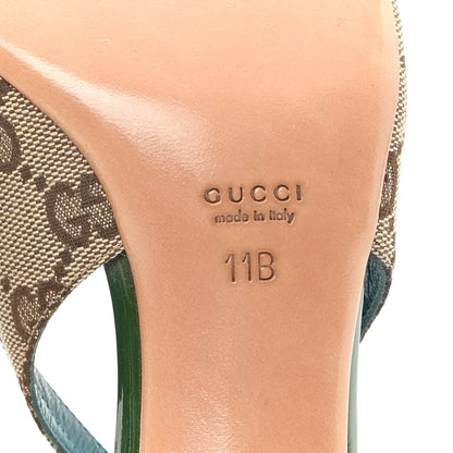Gucci GG Monogram Patent 75mm Slingback Pumps 11 Beige Green 7 of 10
