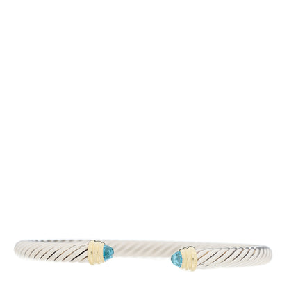 David Yurman Sterling Silver 14K Yellow Gold Blue Topaz 5mm Cable Classics Petite Color Bracelet 1 of 3