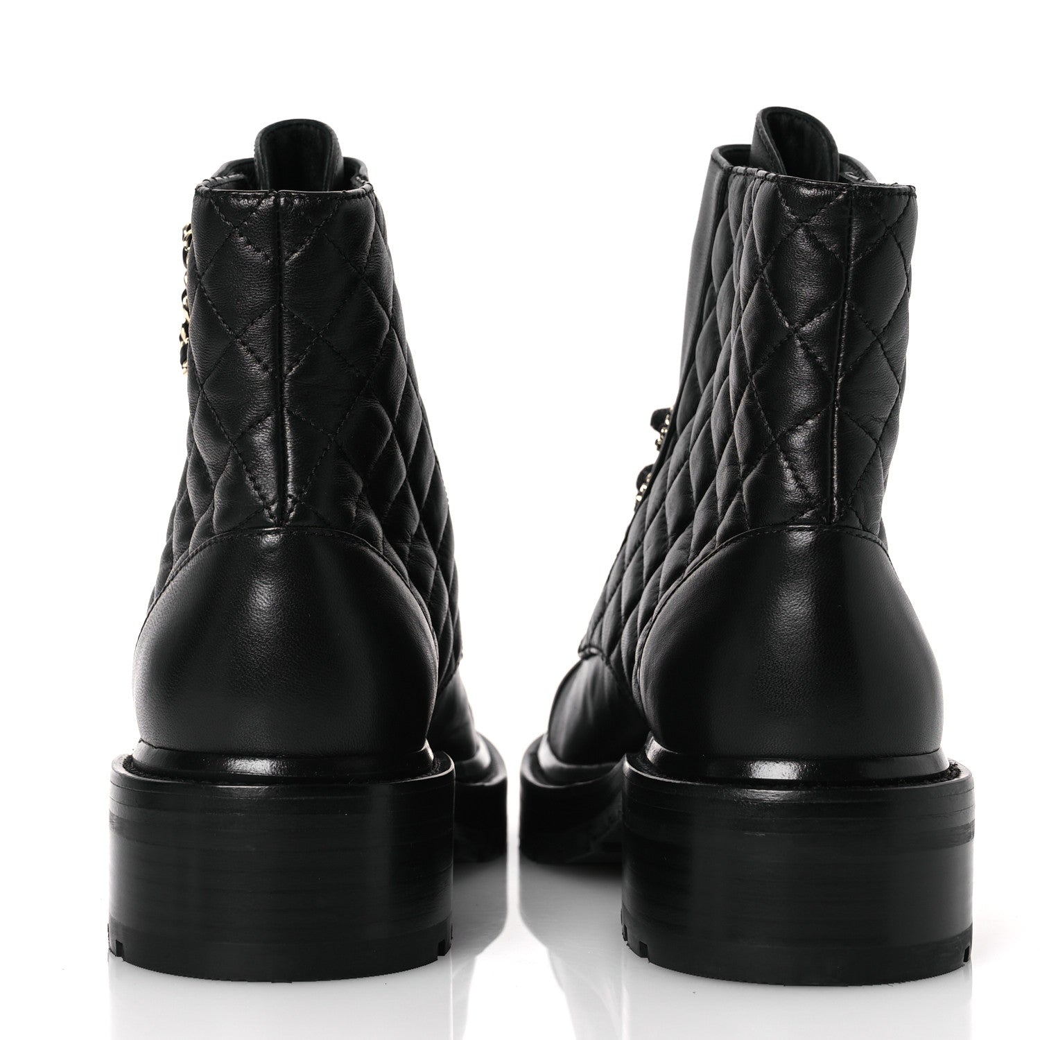 Chanel Shiny Lambskin Quilted Lace Up Combat Boots 38.5 Black 6 of 11