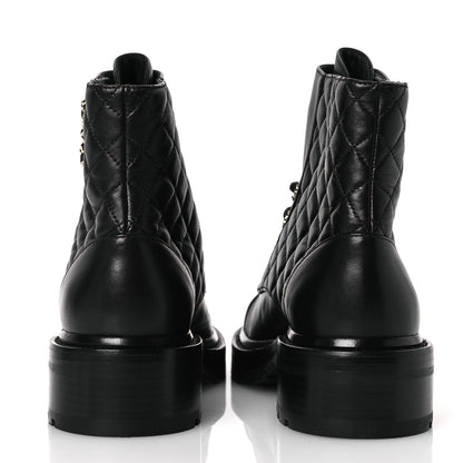 Chanel Shiny Lambskin Quilted Lace Up Combat Boots 38.5 Black 6 of 11