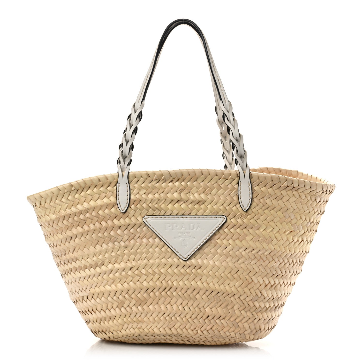 Prada Palmitto Vitello Woven Braided Large Basket Tote Bag Naturale White 1 of 8