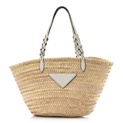 Prada Palmitto Vitello Woven Braided Large Basket Tote Bag Naturale White 1 of 8