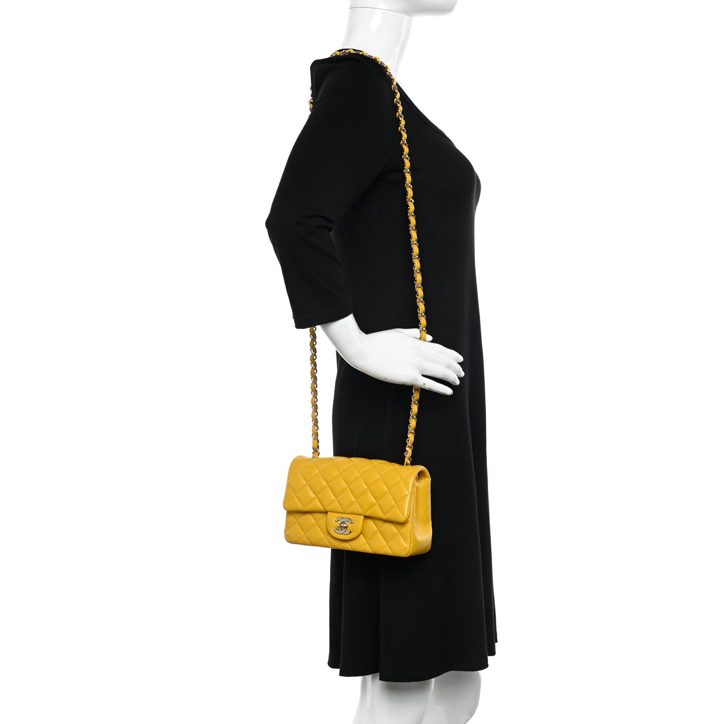 Caviar Quilted Mini Rectangular Flap Yellow