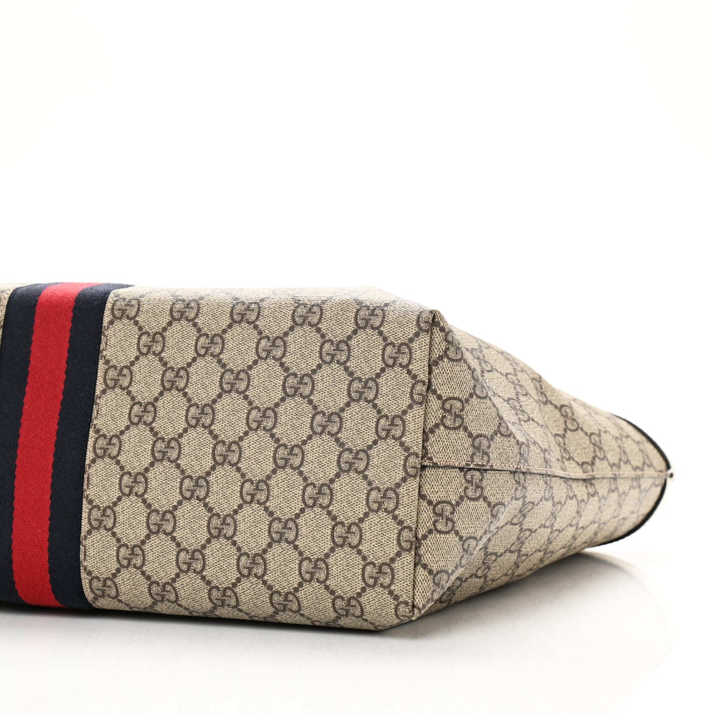 GG Supreme Monogram Textured Dollar Calfskin Web Medium Ophidia Shopping Tote Beige Ebony Mystic White