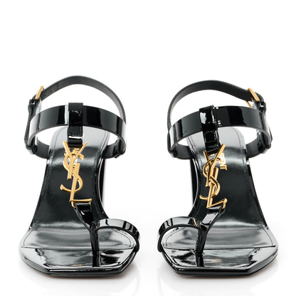 Saint Laurent Patent Calfskin Cassandra 75 Sandals 36 Black 2 of 9
