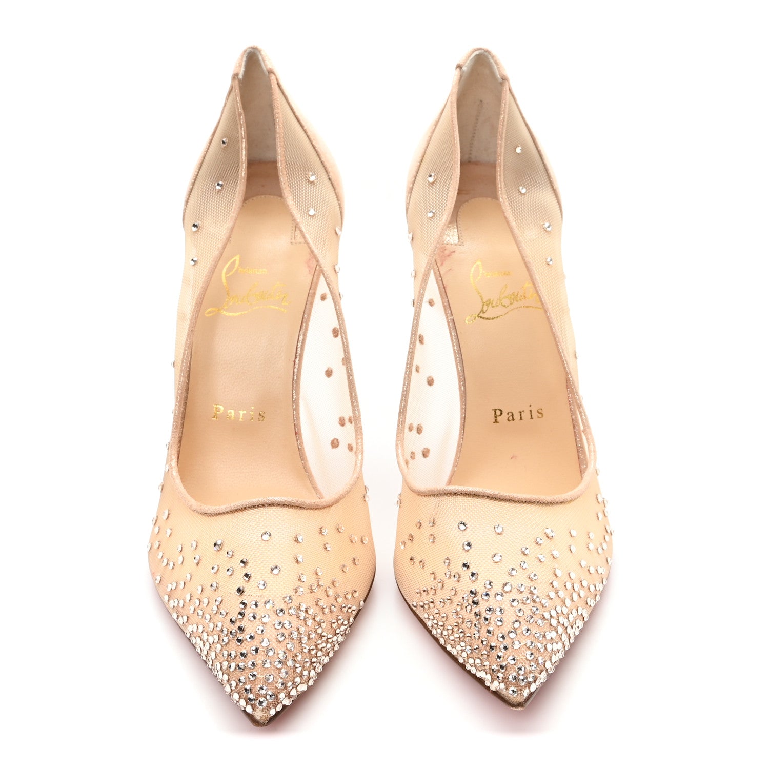Christian Louboutin Suede Lame Crystal Strass Follies 100 Pumps  40.5 Light Silk 3 of 10