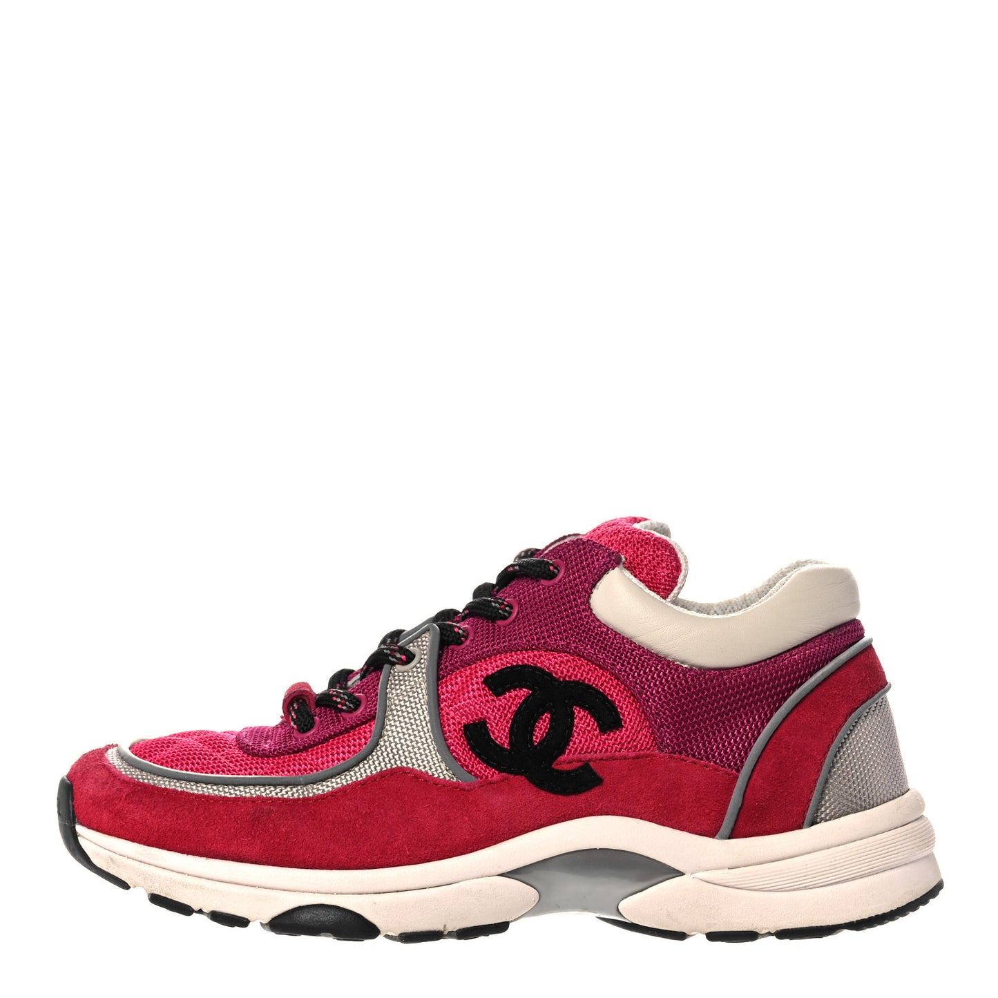 Mesh Suede Calfskin Grained Calfskin Womens CC Sneakers 37 Dark Pink Silver