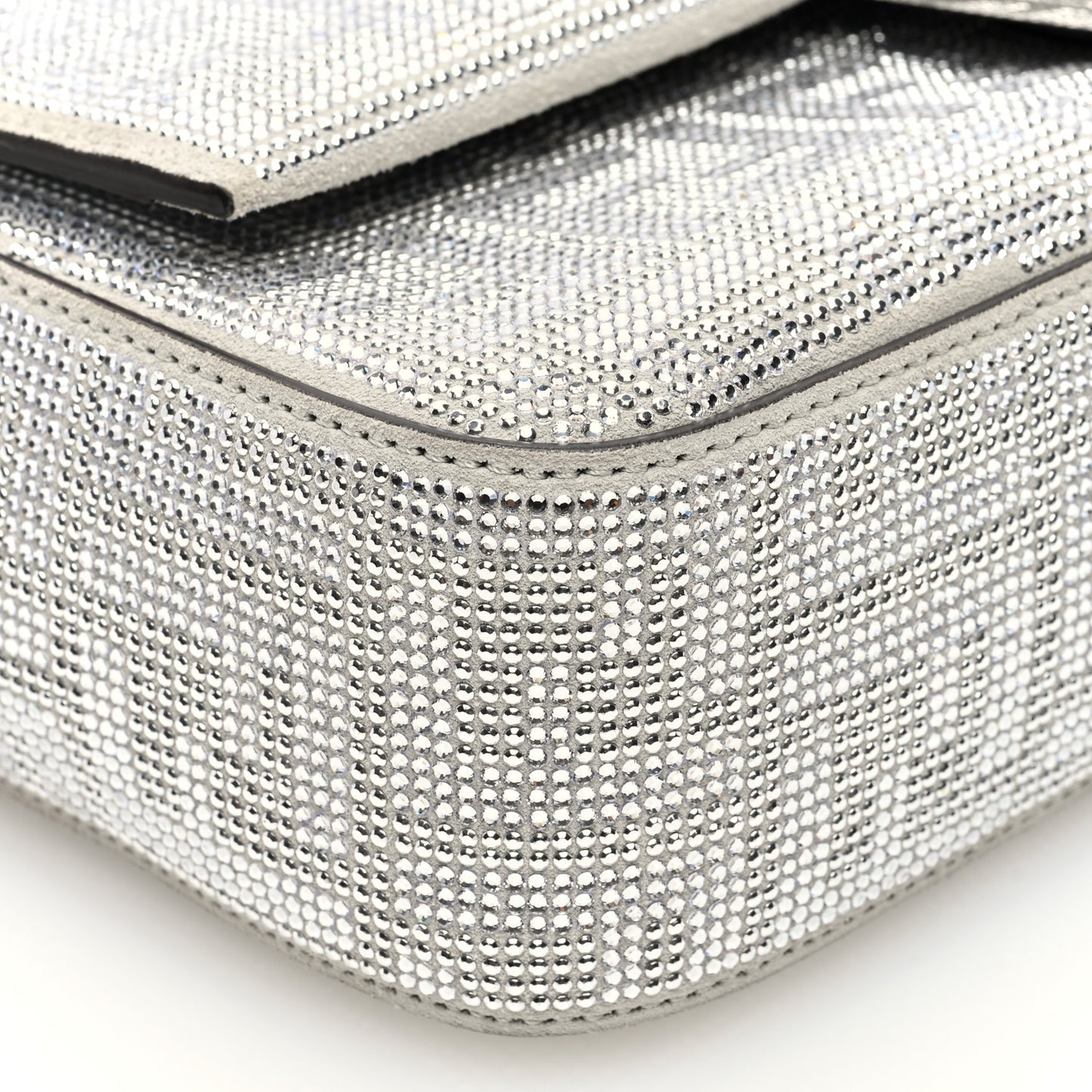 Crystal Vitello Laminato FF Medium Baguette Crystal Argento