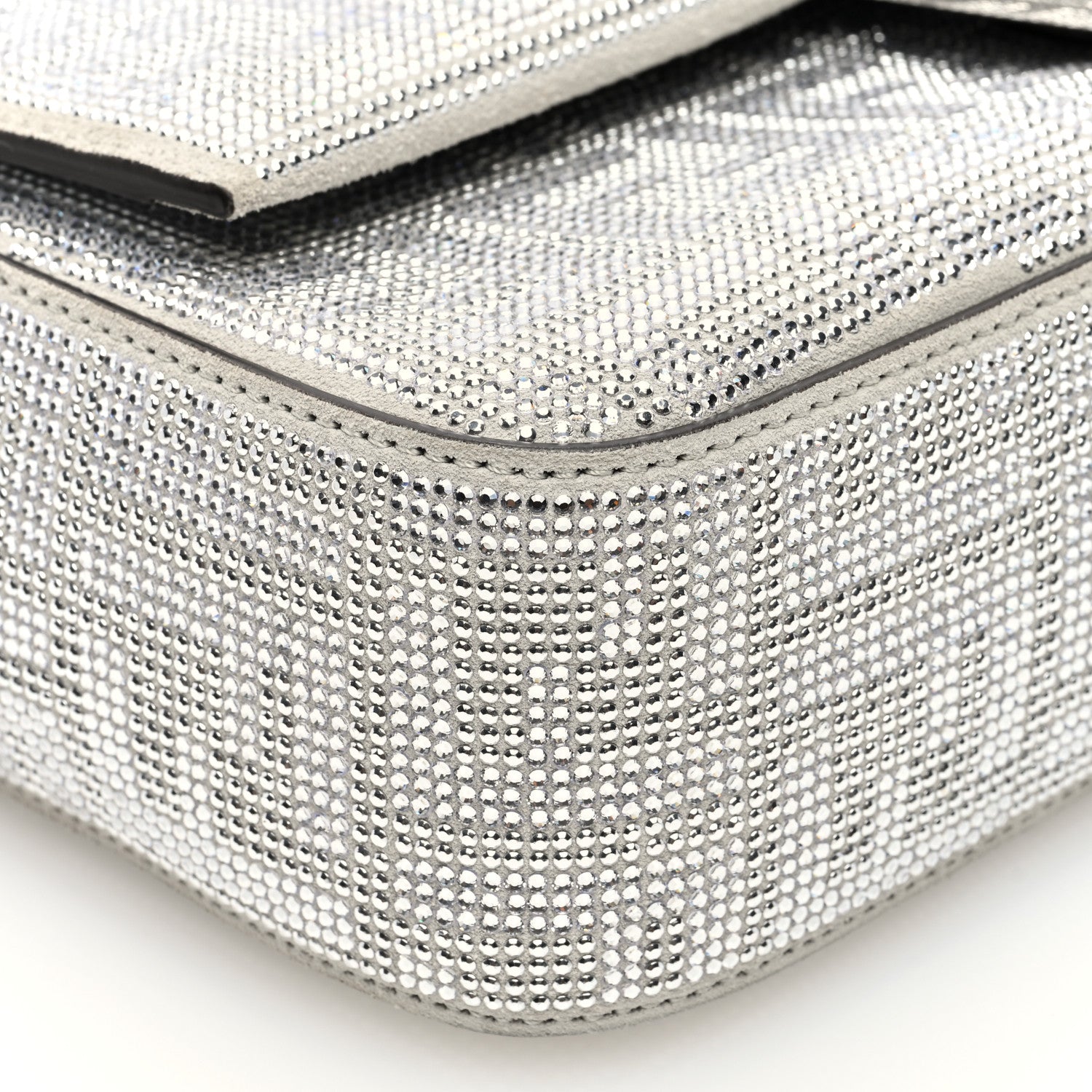 Fendi Crystal Vitello Laminato FF Medium Baguette Crystal Argento 8 of 9