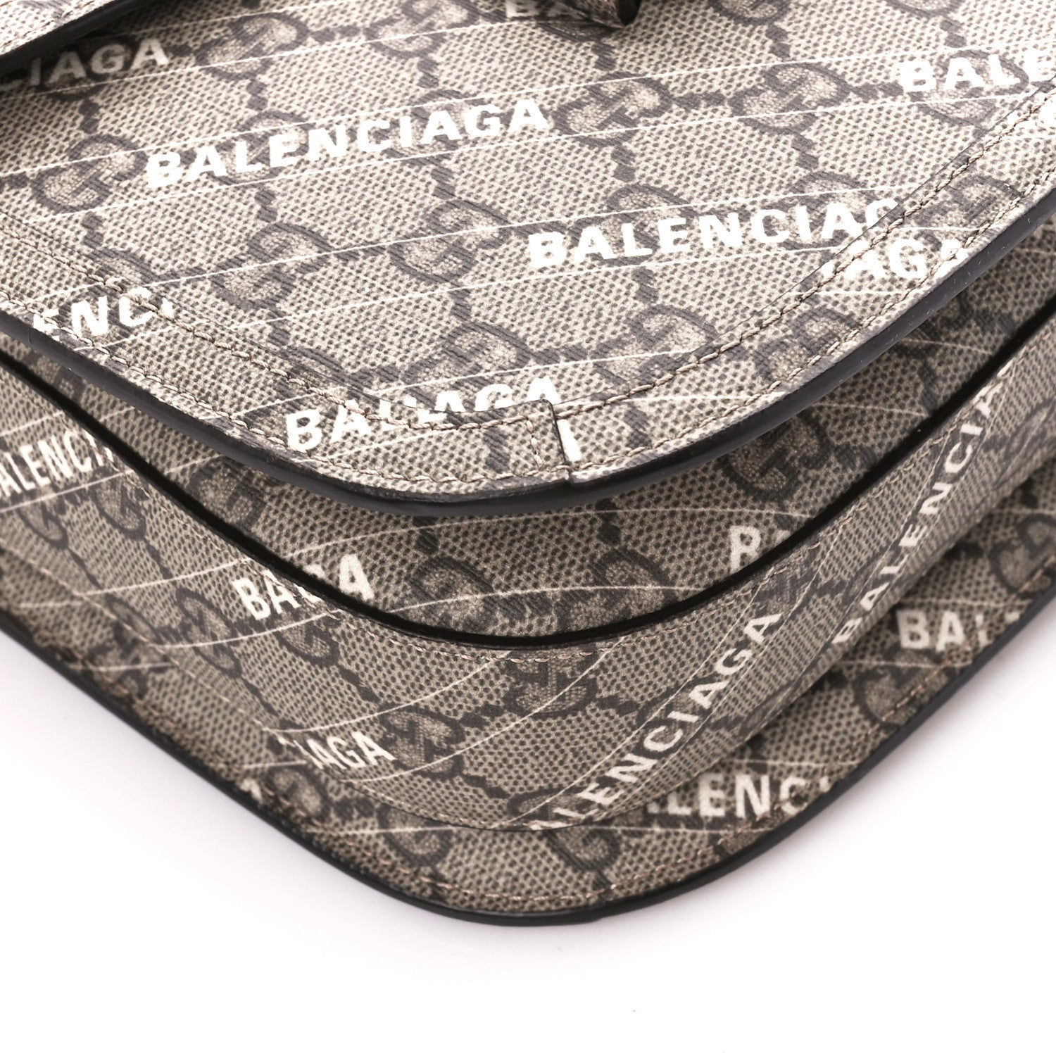 Gucci X BALENCIAGA GG Supreme Monogram Logo Print Horsebit 1955 Shoulder Bag Beige Ebony 10 of 11