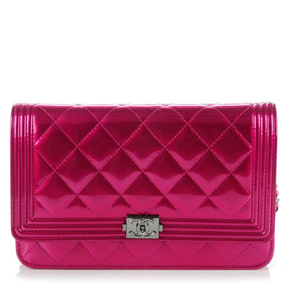 Chanel Patent Calfskin Quilted Boy Wallet On Chain WOC Fuchsia 1 of 8