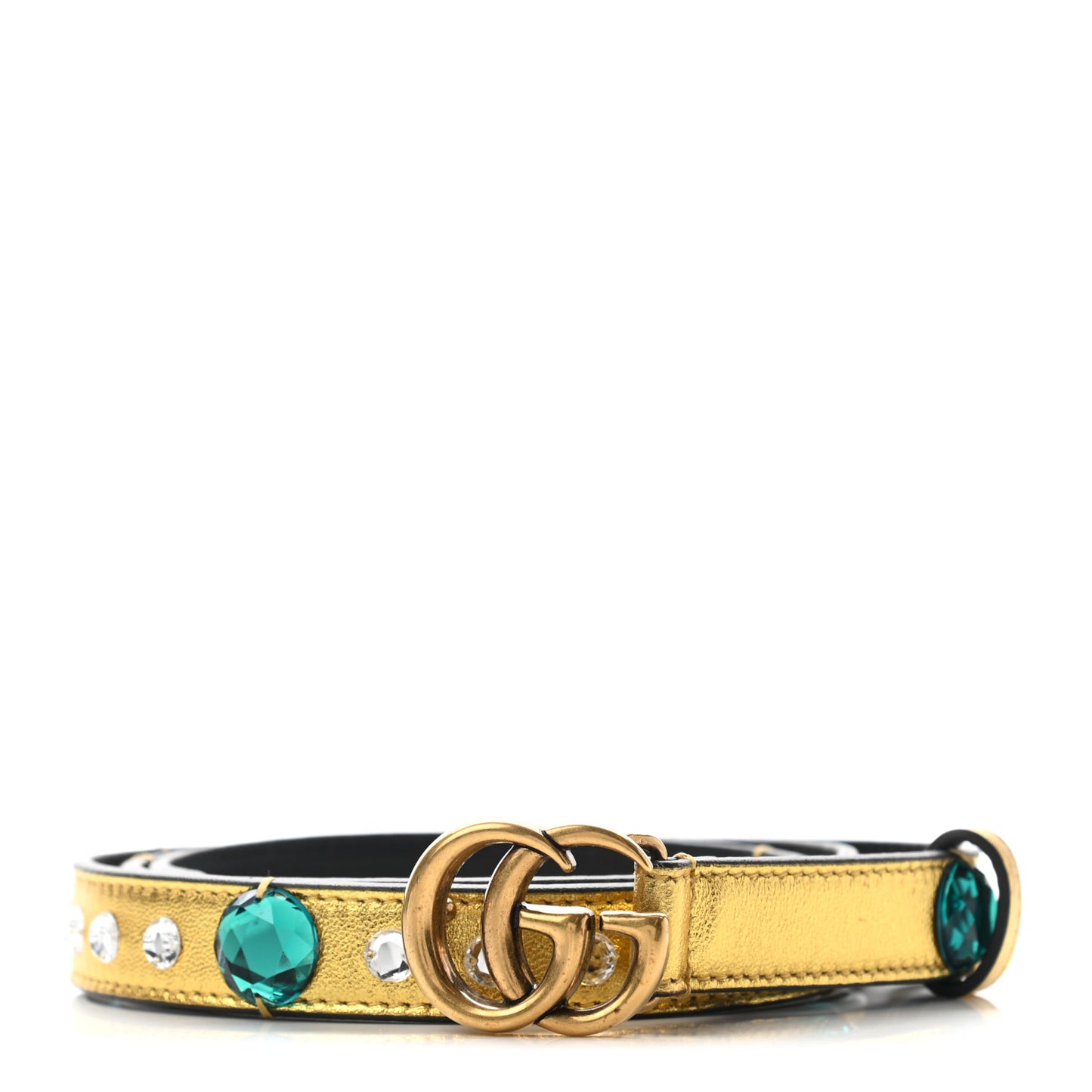 Calfskin Crystal Embellished Double G Belt 95 38 Gold