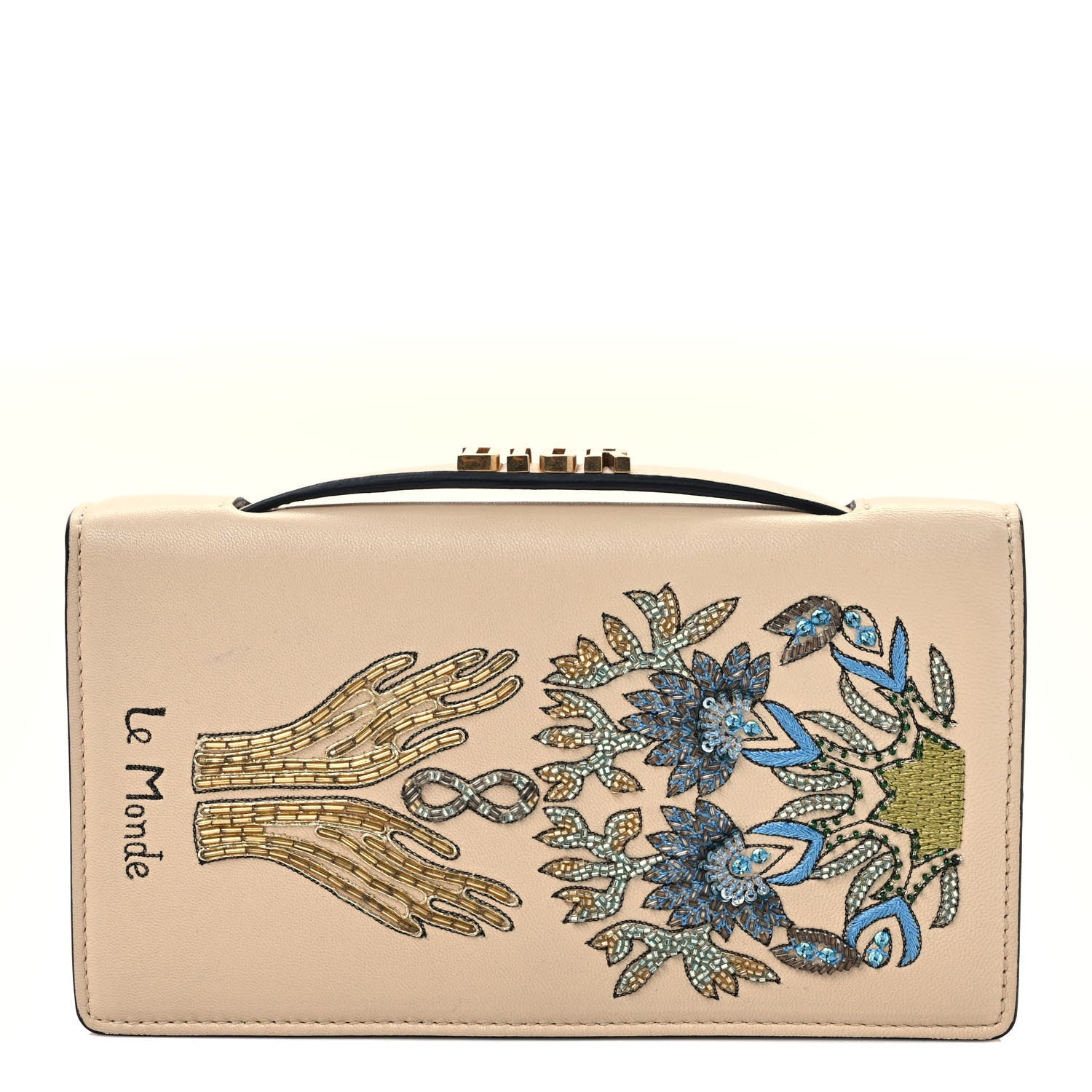 Christian Dior Lambskin Embroidered Le Monde Tarot Pouch Clutch Beige 1 of 7