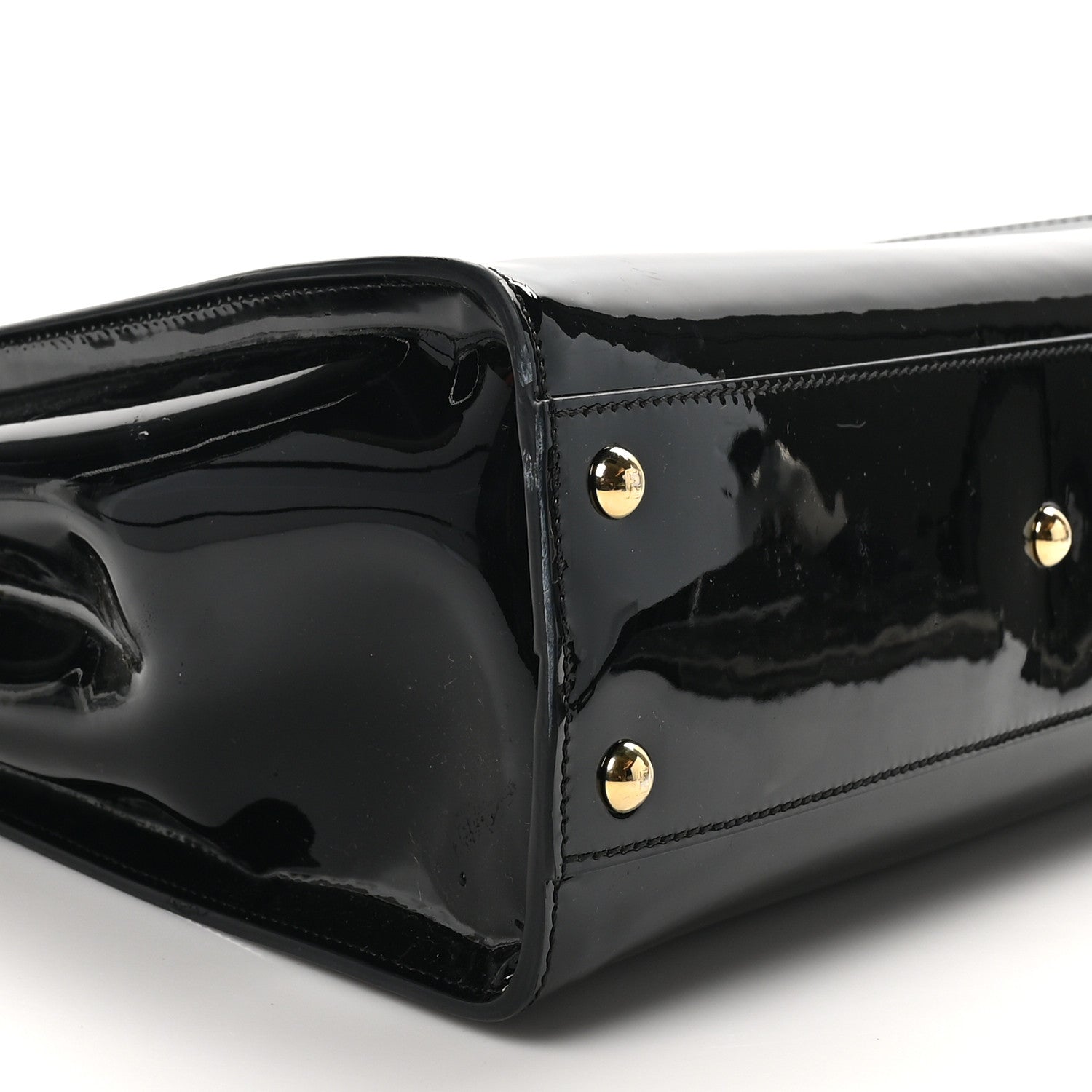 Fendi Patent Glazed Fabric FF 1974 Medium Peekaboo Iconic Defender Satchel Mogano Panna Black 10 of 11