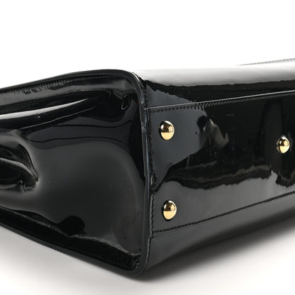 Fendi Patent Glazed Fabric FF 1974 Medium Peekaboo Iconic Defender Satchel Mogano Panna Black 10 of 11