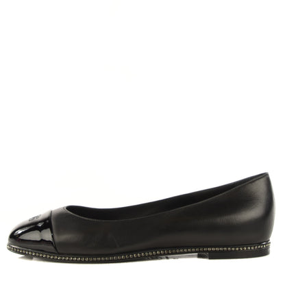 Chanel Patent Lambskin Crystal CC Cap Toe Ballerina Flats 38 Black 1 of 8