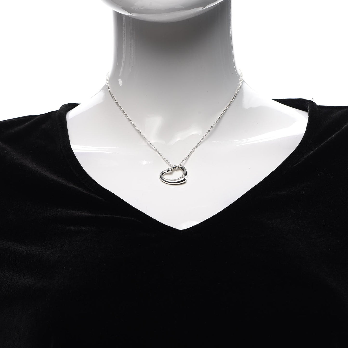 Sterling Silver Diamond 22mm Elsa Peretti Open Heart Pendant Necklace