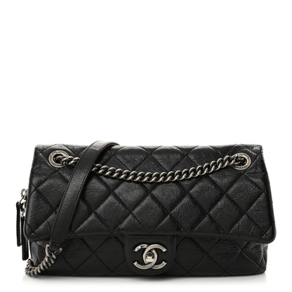 Chanel Glazed Calfskin Quilted Medium Duo Color Flap Black 1 of 11
