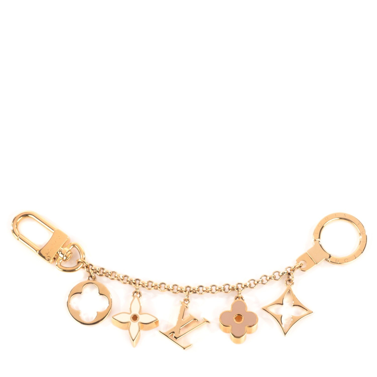 Louis Vuitton Brass Enamel Fleur De Monogram Bag Charm Chain Gold 1 of 5