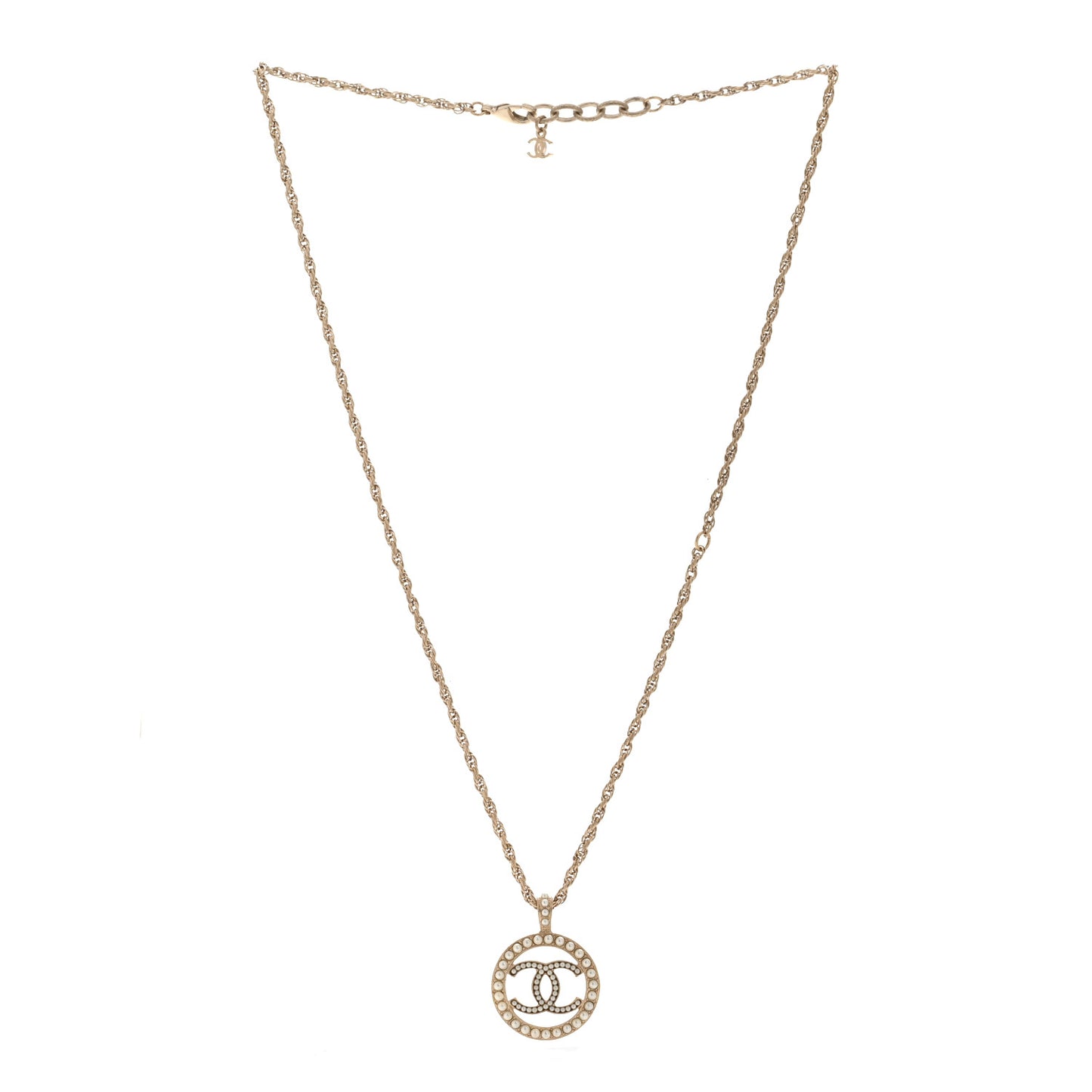 Pearl CC Round Pendant Necklace Gold