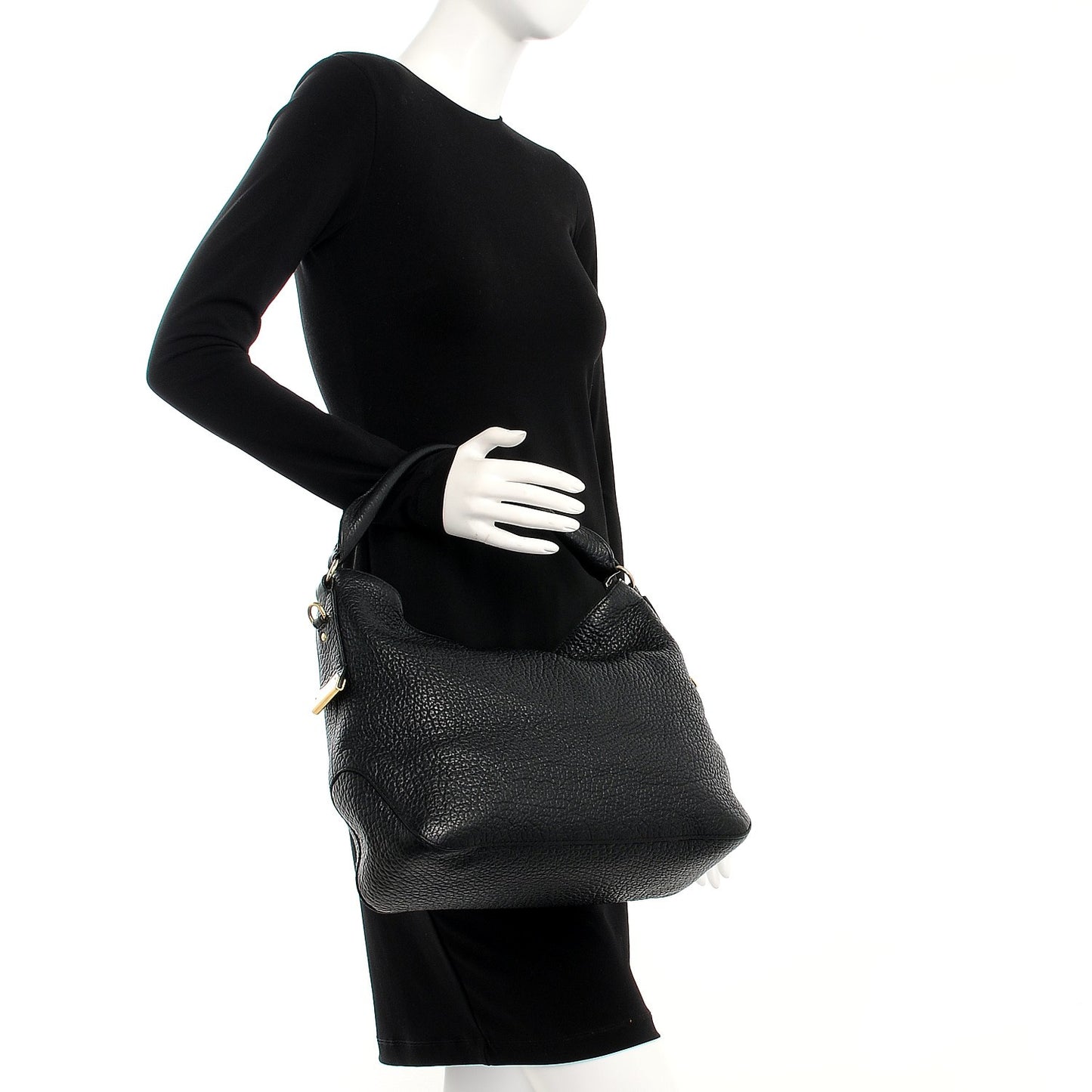Signature Grain Calfskin Medium Hobo Black