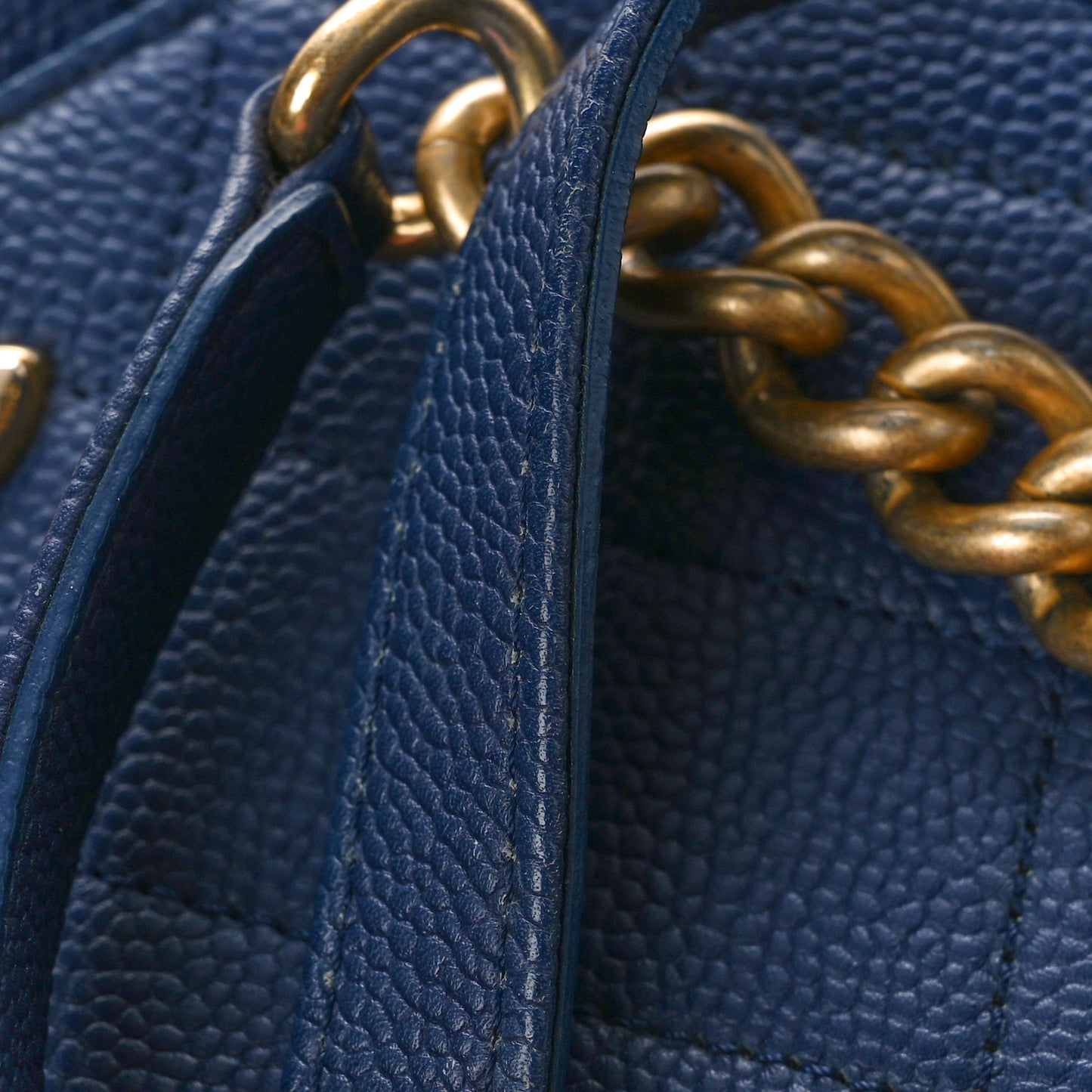 Caviar Diamond Stitched Small Top Handle Flap Blue