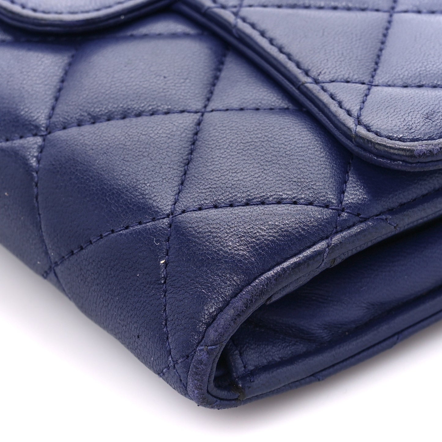 Lambskin Quilted Large Gusset Flap Wallet Blue