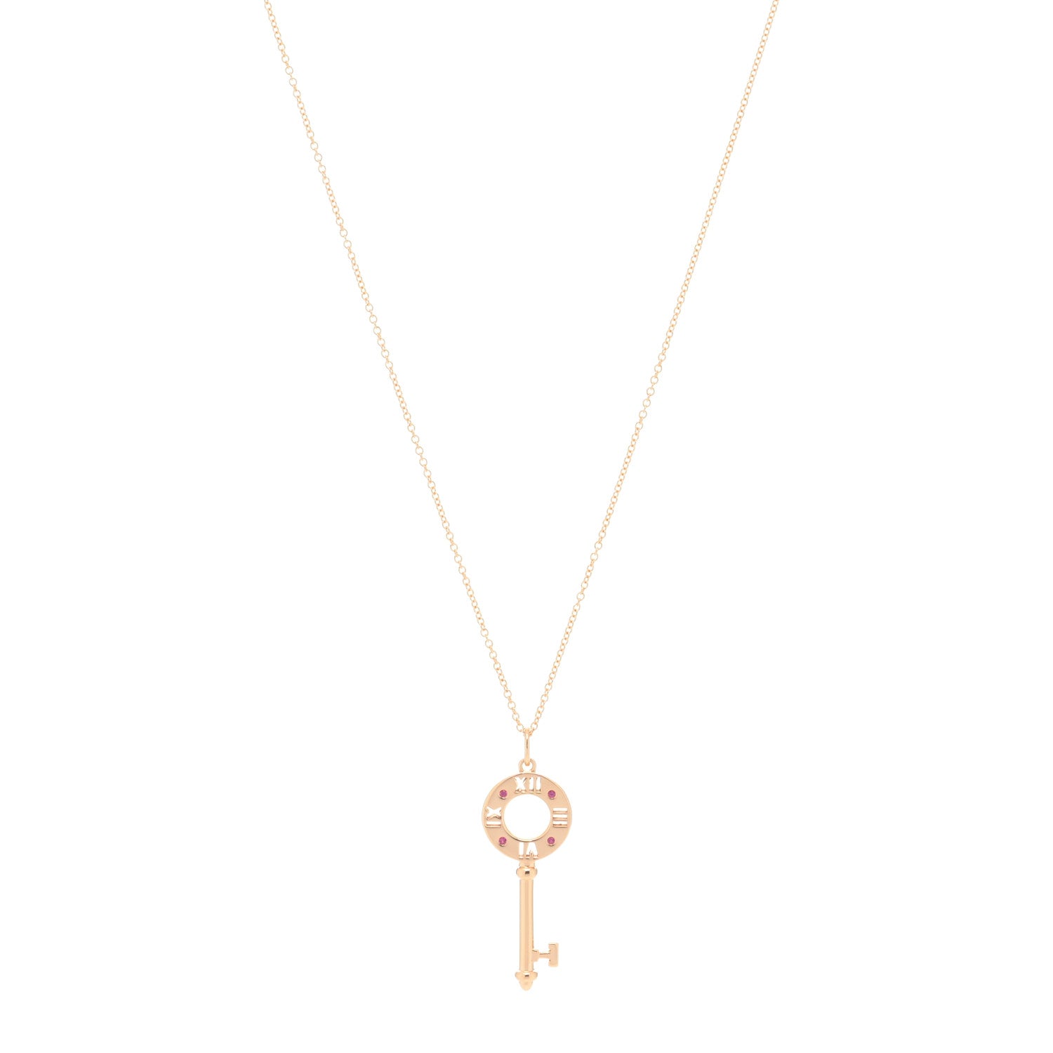 Tiffany 18K Rose Gold Ruby Atlas Pierced Key Pendant Necklace 1 of 5