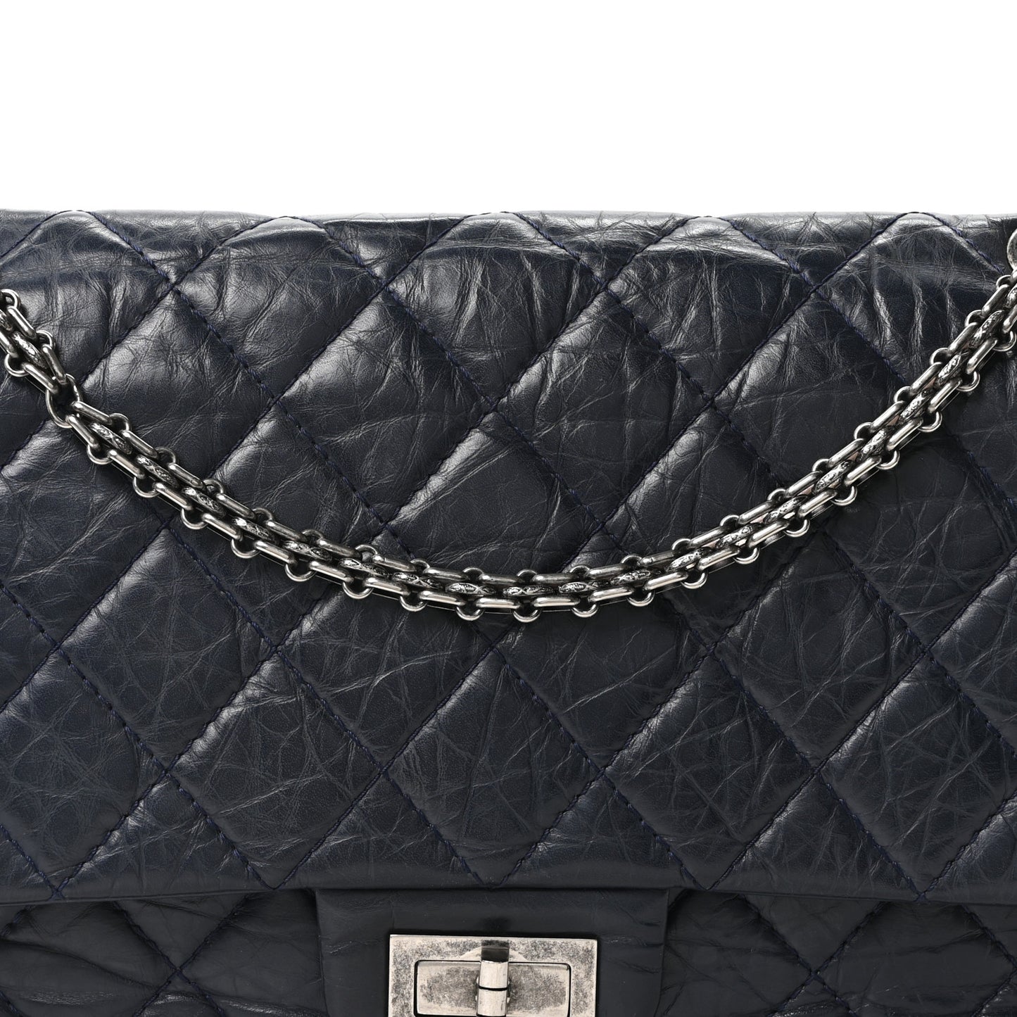 Aged Calfskin Quilted 2.55 Reissue 227 Flap Navy Blue