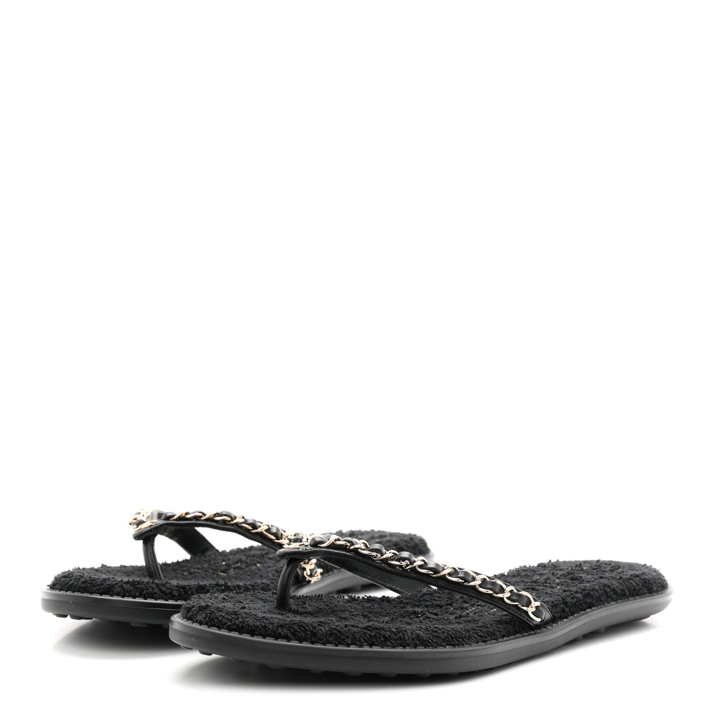 Lambskin CC Chain Thong Sandals 39 Black