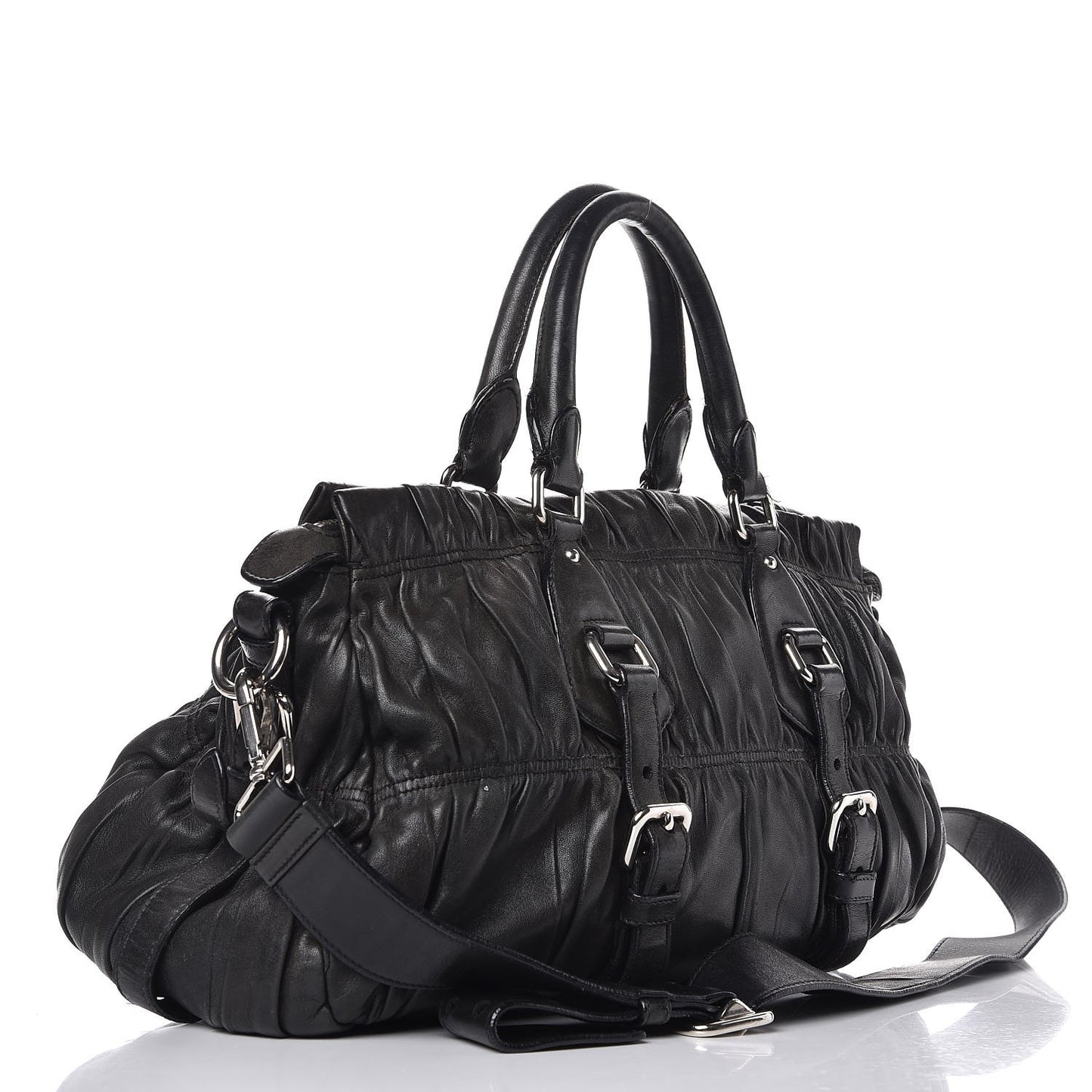 Nappa Gaufre Shopping Satchel Black