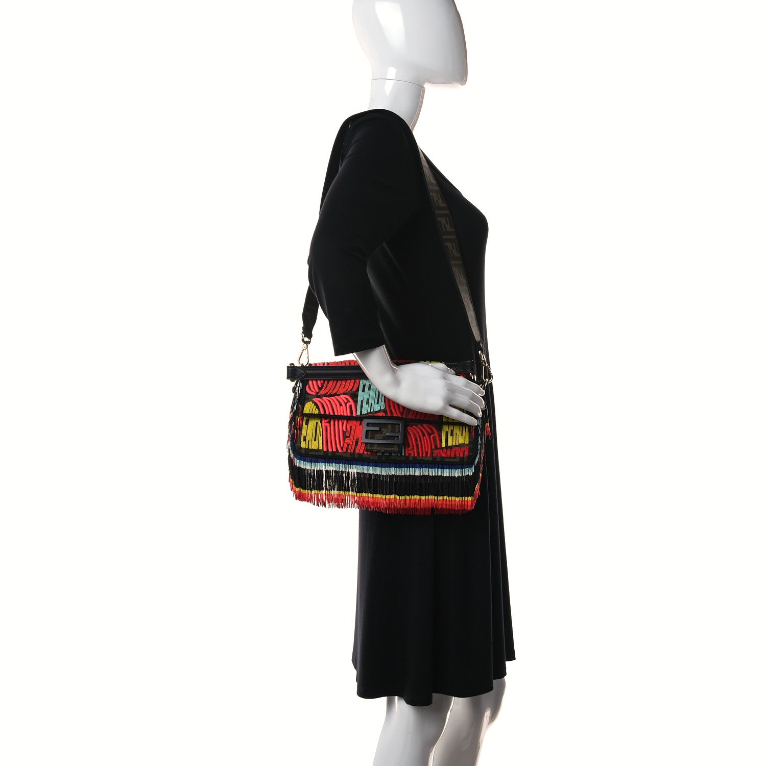 Fendi X PREF Zucca Beaded Roma Amor Baguette Tobacco Multicolor 2 of 10