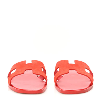Hermes Suede Goatskin Oran Sandals 40.5 Rouge Grenadine 3 of 10