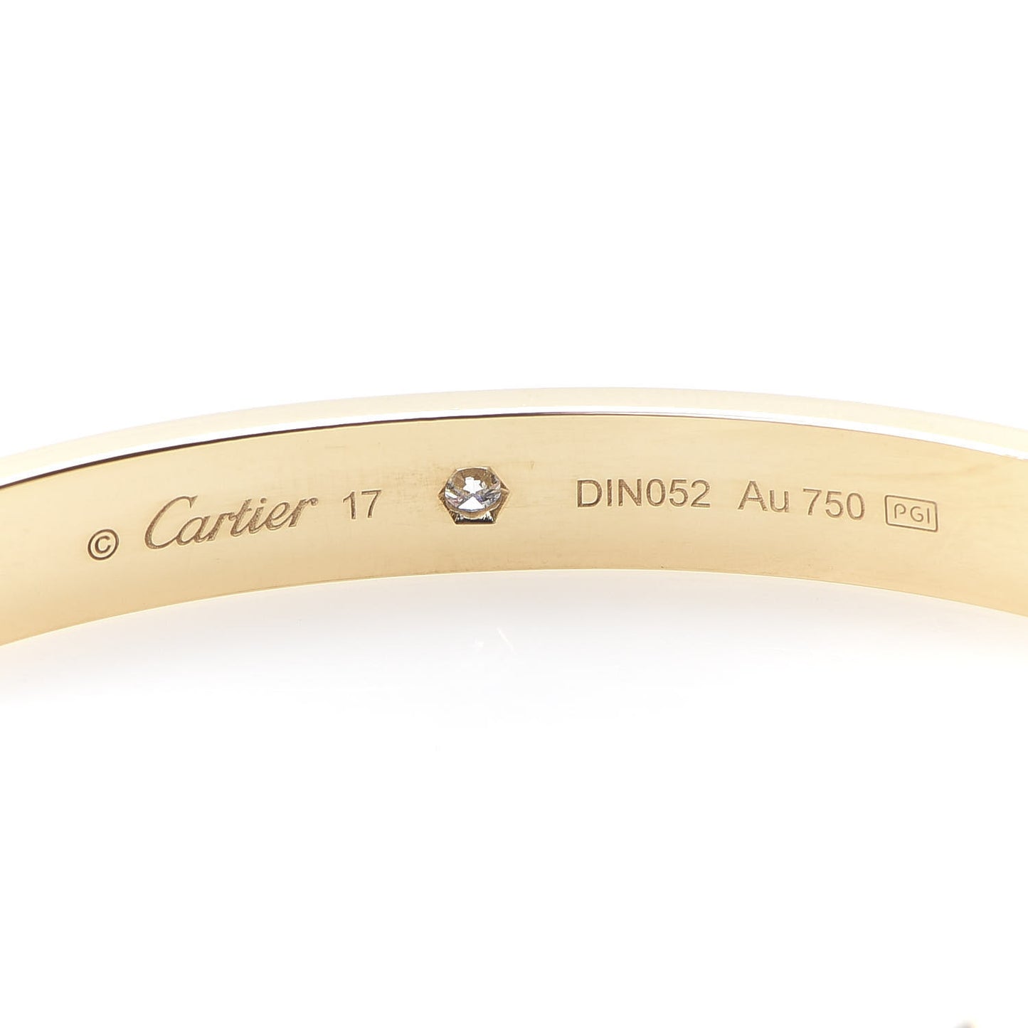 18K Yellow Gold 1 Diamond LOVE Cuff Bracelet 17