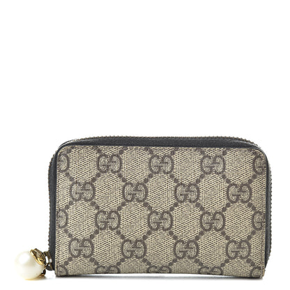 Gucci GG Supreme Monogram Pearl Zip Around Card Case Black 1 of 10