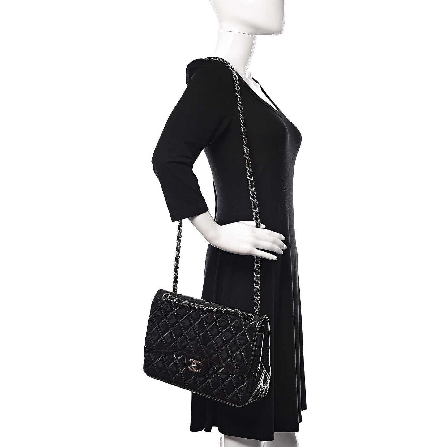 Patent Quilted Jumbo Double Flap Black