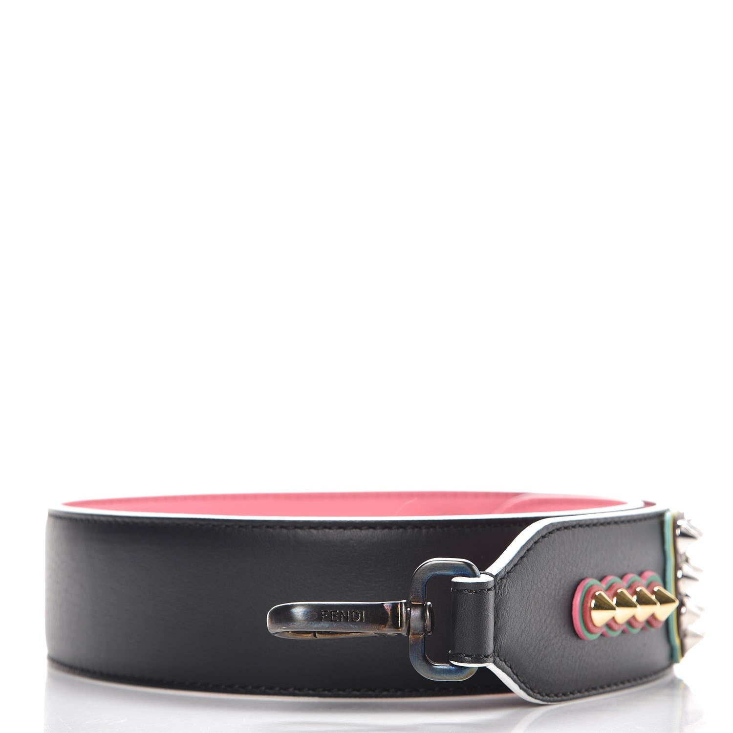 Fendi Vitello Dolce Fun Fair Metal Studded Strap You Black Multicolor 1 of 7