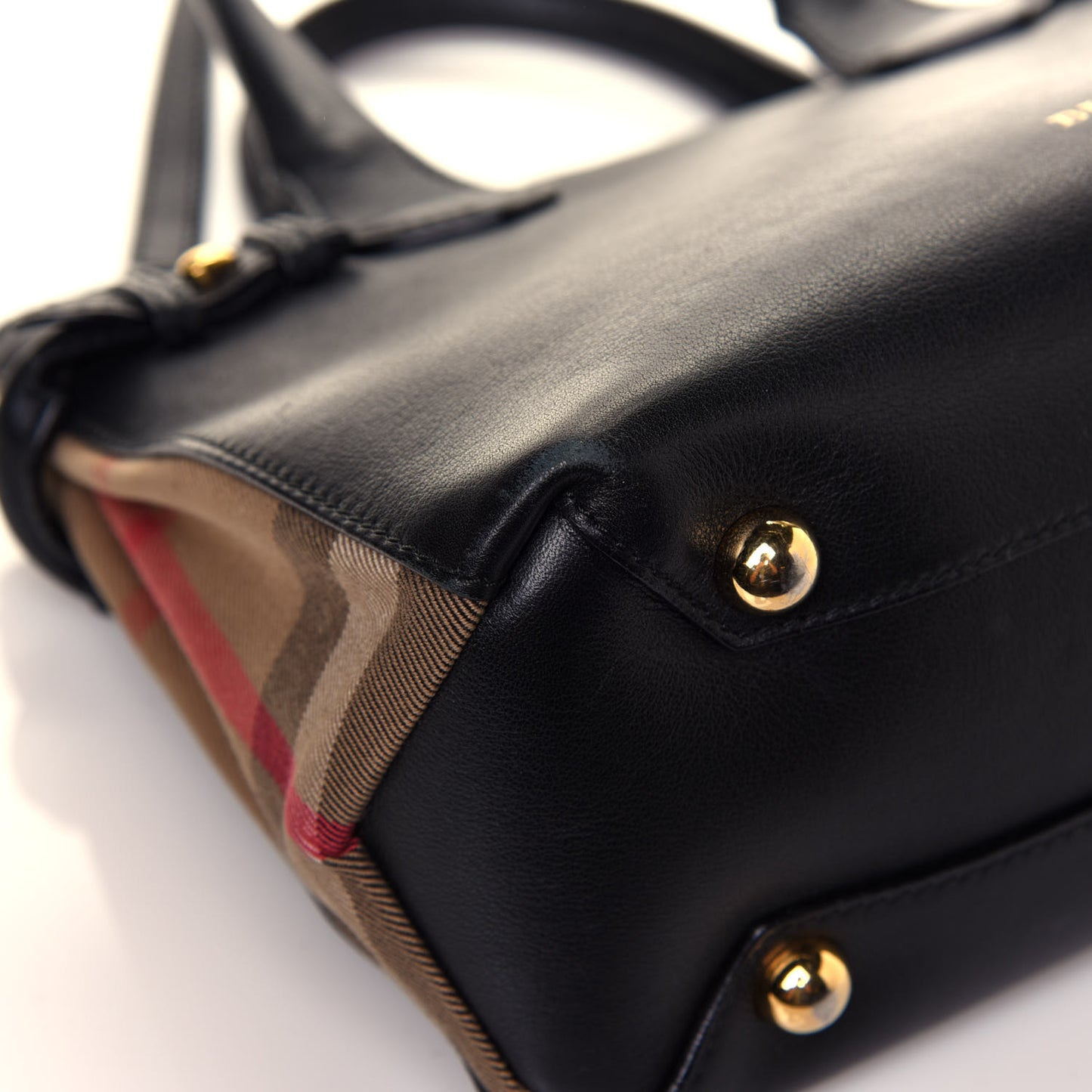Calfskin House Check Small Banner Tote Black