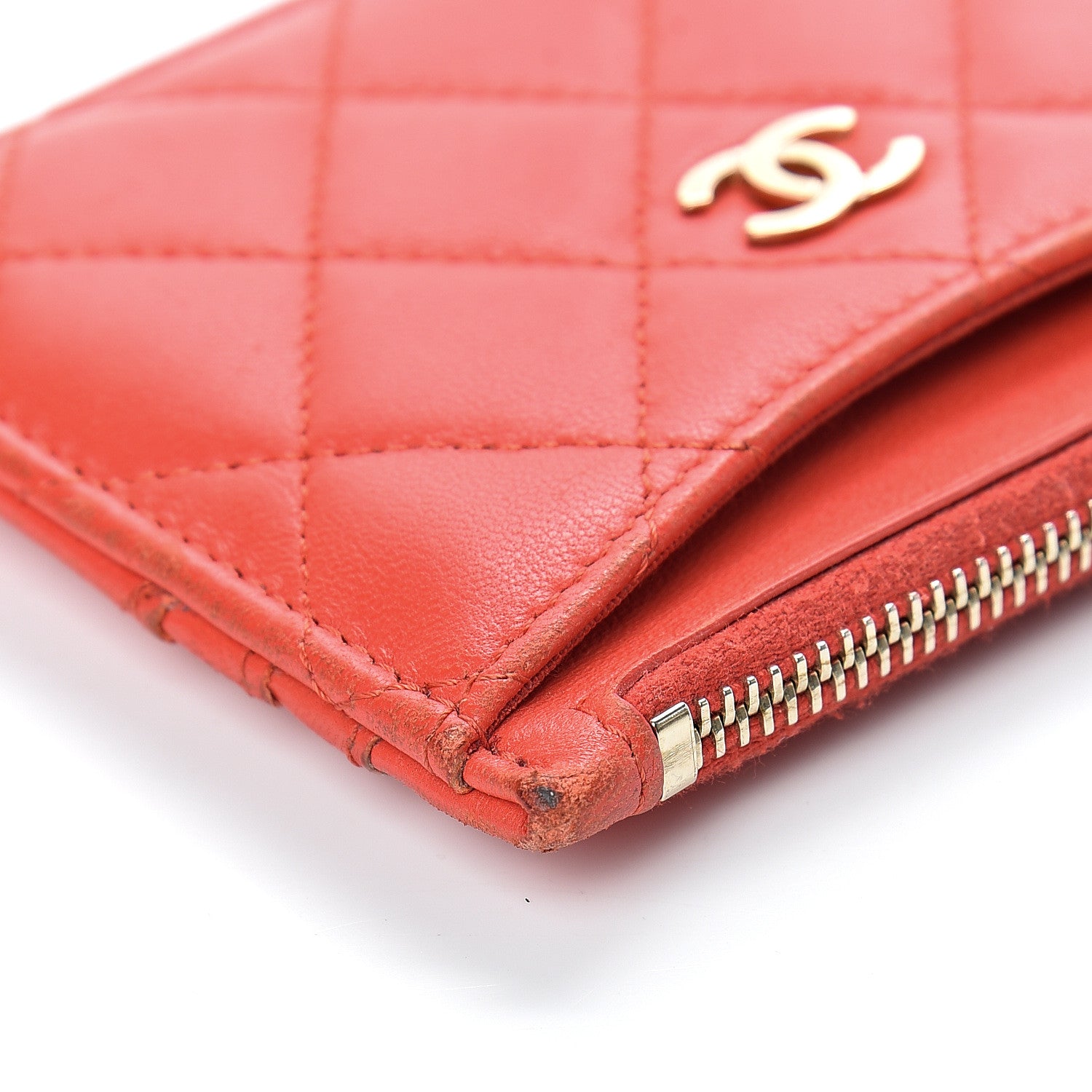 Chanel Lambskin Quilted Zip Card Holder Red 12 of 13