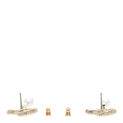Chanel Lambskin Chain Crystal Pearl CC Drop Earrings Gold 3 of 6