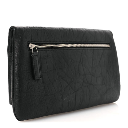 Saint Laurent Calfskin Crocodile Embossed West Hollywood Monogram Fold Over Clutch Black 3 of 8