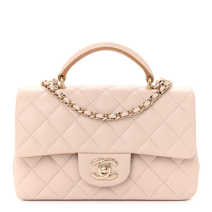 Chanel Lambskin Quilted Bi-Color Mini Top Handle Rectangular Flap Ecru Dark Beige 1 of 12