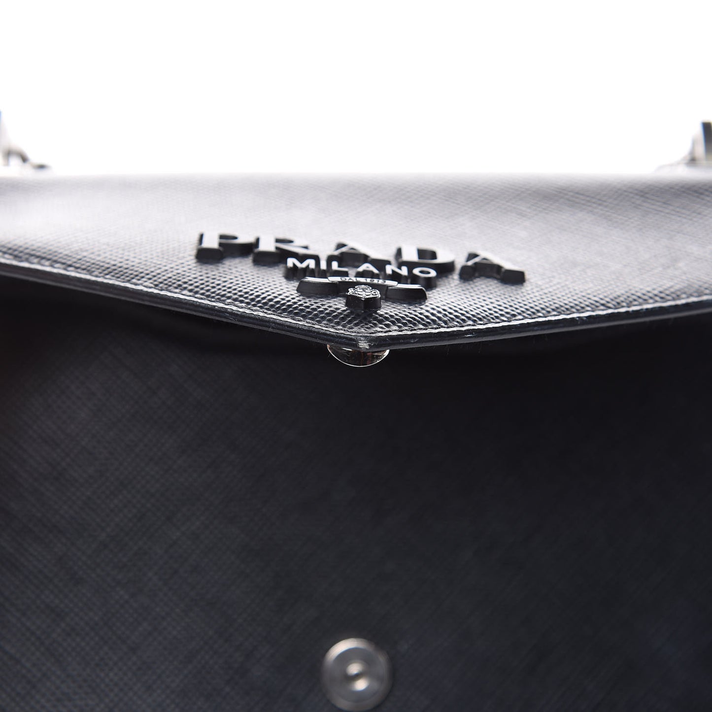 Saffiano Cuir Calfskin Monochrome Envelope Flap Chain Shoulder Bag Black