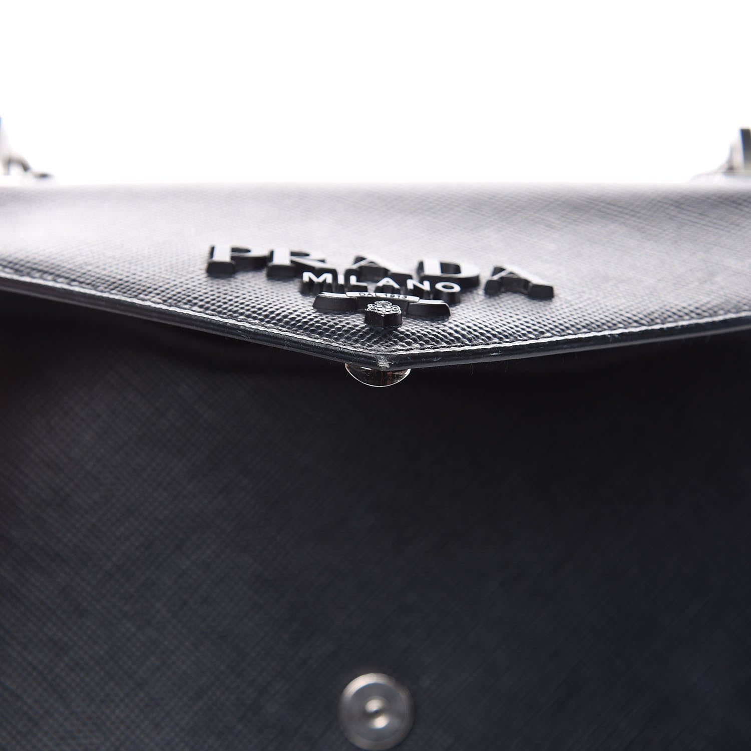 Prada Saffiano Cuir Calfskin Monochrome Envelope Flap Chain Shoulder Bag Black 18 of 18