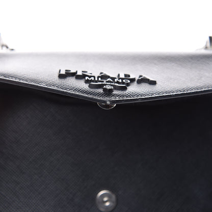 Prada Saffiano Cuir Calfskin Monochrome Envelope Flap Chain Shoulder Bag Black 18 of 18