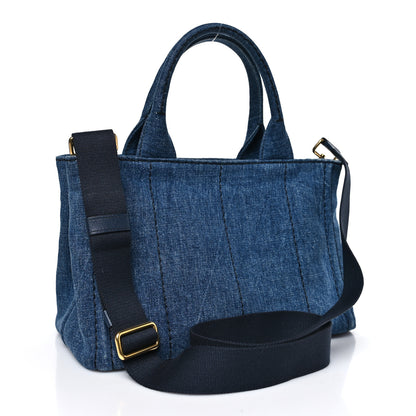 Prada Denim Small Logo Tote Bleu 3 of 9